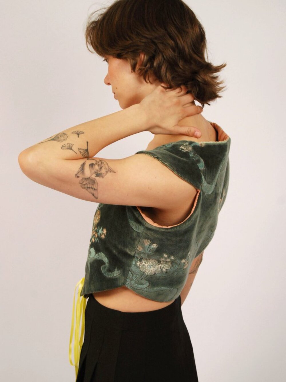 60s Queen Anne Velvet Corset (M) medium green vintage top regency renaissance - Picture 5 of 7
